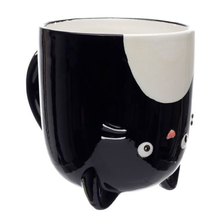 feline fine black cat upside down ceramic shaped mug