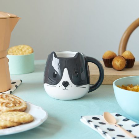 balvi ceramic mug shaped black and white cat