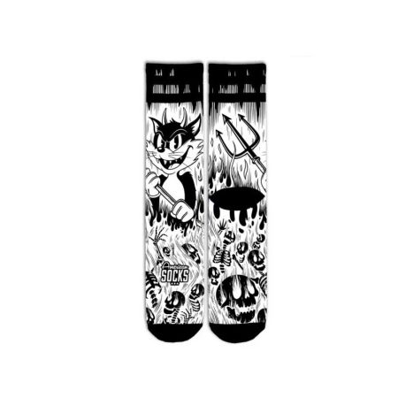 american socks signature graphic mid high black white καλτσες ασπρο μαυρο evil cat