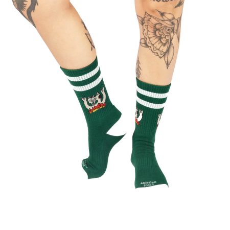 american socks mid high καλτσες green white πρασινο ασπρο heavy cat