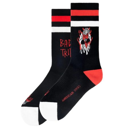 american socks mid high καλτσες μαυρες κοκκινο ασπρο black red white bad trip