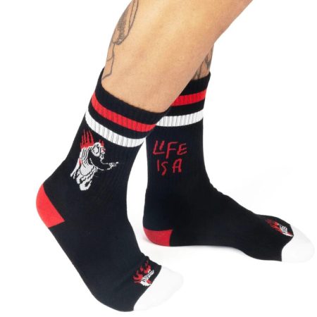 american socks mid high καλτσες μαυρες κοκκινο ασπρο black red white bad trip