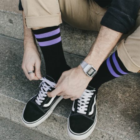 american socks mid high καλτσες μαυρες μωβ black purple stripes salem