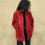 Vintage Women's Red Suede Jacket with Detachable Hood L-XL