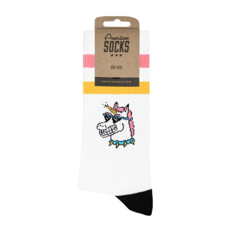 american socks mid high unicorn καλτσες. Καλτσες με σχεδιο ενα μονοκερο με κιτρινη και ροζ ριγα στο λαστιχο.