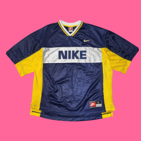 Vintage Y2K NIKE TEAM Blue Yellow Spellout Jersey L-XL