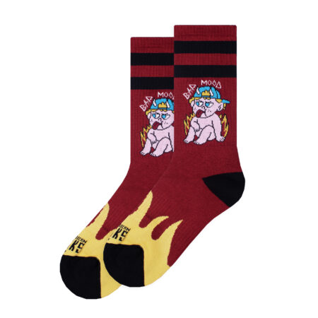Κόκκινες ψηλές κάλτσες American Socks bad mood με σχέδιο φλόγες και ενα μωρο θυμωμενο που βγαζει την γλωσσα.