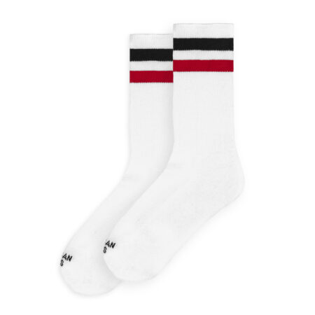 Αθλητικες καλτσες american socks teenage anarchist ασπρες με δυο ριγες στο επανω μερος, μια κοκκινη και μια μαυρη.