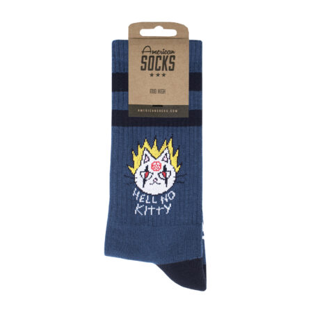 Μπλε κάλτσα American Socks Mid-High με σχέδιο Hell No Kitty και πενταλφα στομκατω μερος.