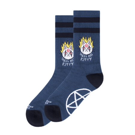 Μπλε κάλτσα American Socks Mid-High με σχέδιο Hell No Kitty και πενταλφα στομκατω μερος.