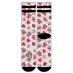 ροζ καλτσες american socks sweet madness με πολυχρωμα καρτουνιστικα γραφικα prints και μαυρες ριγες στο πανω μερος.