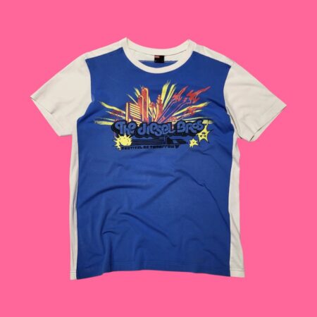 Vintage DIESEL Blue White Graphic T-Shirt L