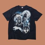 Vintage GILDAN WOLVES & NATIVE SKULL Graphic T-Shirt XXL