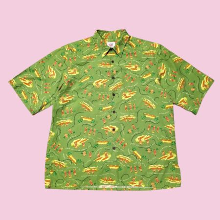 Vintage TRADER JOE'S Hawaiian Green Graphic Short Sleeve Shirt XL