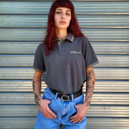 Vintage AVIREX Khaki Grey Polo T-Shirt S-M