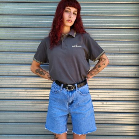 Vintage AVIREX Khaki Grey Polo T-Shirt S-M