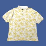 Vintage Blue Island Yellow Flowers Polo T-Shirt M-L