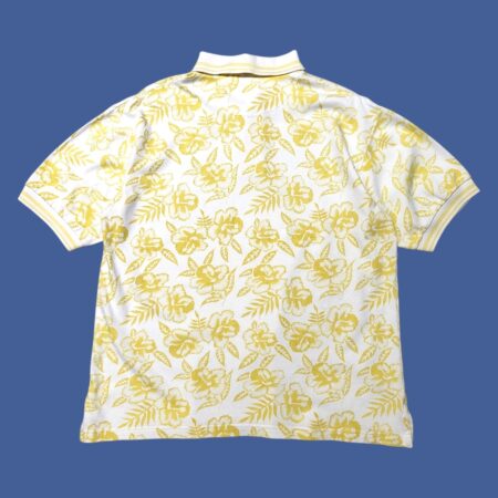 Vintage Blue Island Yellow Flowers Polo T-Shirt M-L