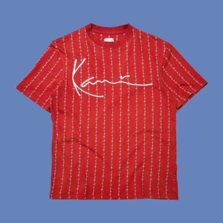Vintage KARL KANI Red Signature Logo T-Shirt XS-S