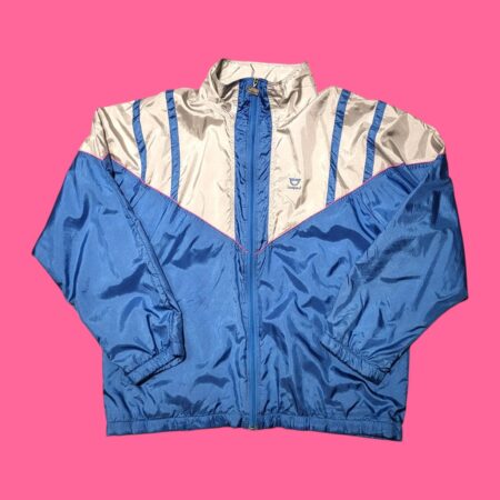 Vintage 80s/90s Leopard Blue & Silver Track Top XL