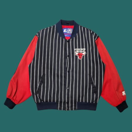 Vintage 90s Starter Chicago Bullls Striped Bomber Jacket M-L