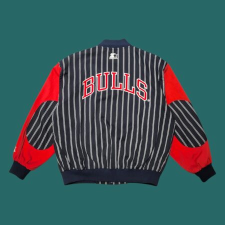 Vintage 90s Starter Chicago Bullls Striped Bomber Jacket M-L